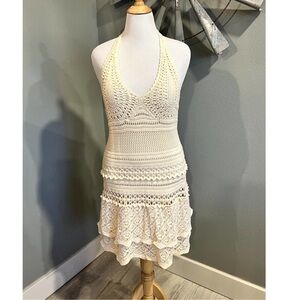 Moda International Cream Crochet Halter Dress with Lining XL